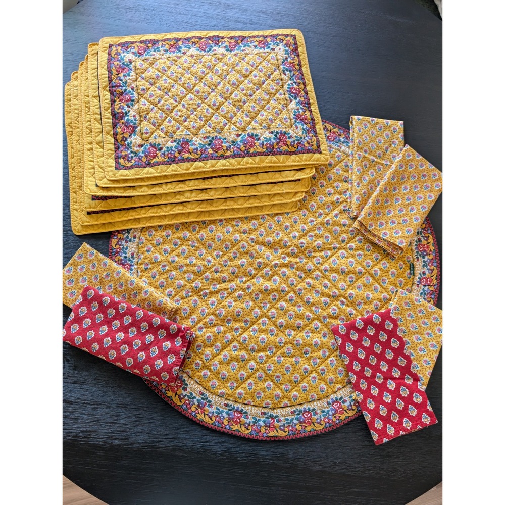 Souleiado Charles Demery French Provencal Quilted Placemats Napkins Set 13pc